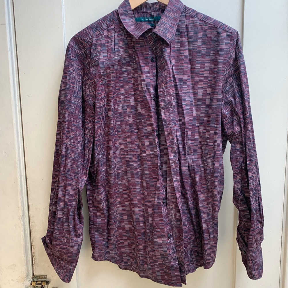 Red block pattern long sleeve button-up (Mens L)